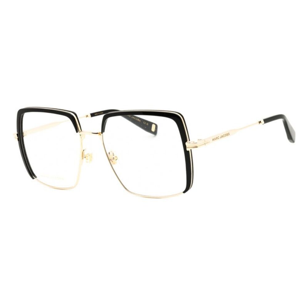 Marc Jacobs Eyeglasses Square Full Rim, Gold Black Frame and Clear Demo Lenses